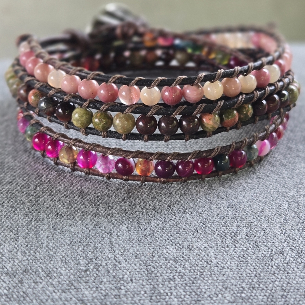 042 New HANDMADE Gemstones Wrap Bracelet